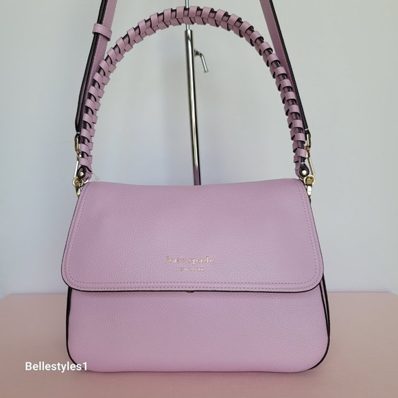 KATE SPADE Hudson Pebbled Leather Medium Flap Convertible Shoulder Bag-Lav Fst ⭐ - Picture 6 of 16